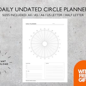 Dagelijkse cirkelplanner afdrukbaar | Lege gedateerde planner | Minimalistische ongedateerde planner | Portret | DO1P | 24-uurs ongedateerde uurplanner