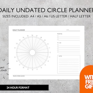 Daily Circle Planner Printable | Blank Dated Planner | Minimalist Undated Planner | Landscape | DO1P | 24 Hour Undated Hourly Planner