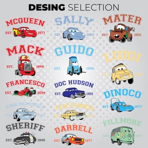 Cars Characters Couple Sweatshirt, Personalized Friend Gift, Cars Lightning Mcqueen and Sally Embroidered Sweatshirt, Cartoon Funny Sweat zdjęcie 4