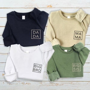 Matching Family Minimalist Sweatshirt, Big Brother Sister Crewneck, Little Brother Sister Sweater, Mama Dada Baby Mini Lil Sis Lil Bro Gift