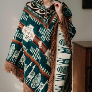 Alpaca Poncho Men's Poncho Woman's Poncho Lightweight Alpaca Poncho – Soft & Breathable Spring Wrap, Boho Wool Cape, Handmade