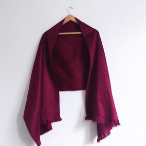 Chal de alpaca color burdeos, bufanda ligera de lana, chal de boda para dama de honor.