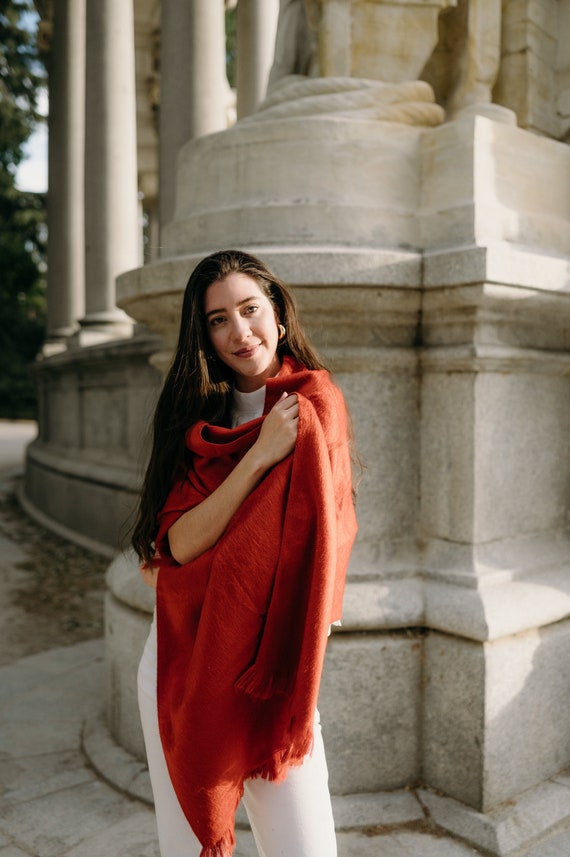 Burnt Orange Alpaca Wedding Shawl: Cinnamon Bridal Cover-Up