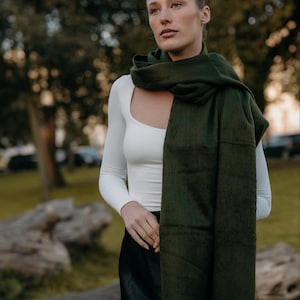 Handmade Alpaca Wool Shawl: Military Green Scarf
