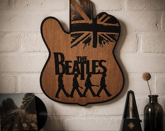 The Beatles Wall Art,  Abbey Road Silhouette Decor, Beatles Fan Gift,Rock & Roll Art, Handmade Beatles Guitar art, Beatles Rock Memorabilia