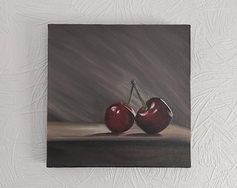 Original Cherry Painting, Oil Painting, Fruit Illustration, Home Decor ...