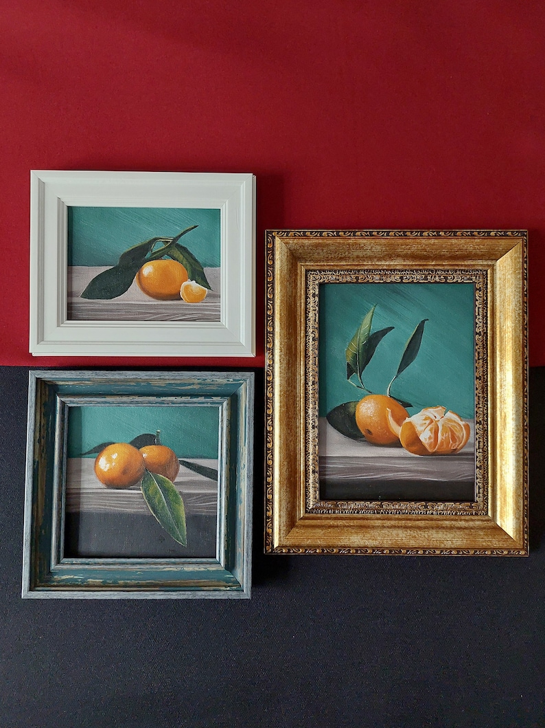 Original Mandarin Painting, Home Decor For Kitchen, Framed Wall Art, Oil on Canvas, Fruit Illustration, Photorealistic, Realistic Art image 8