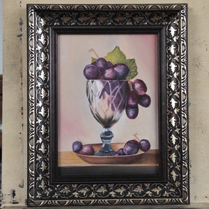 Original Grape Painting, Oil Painting, Fruit Illustration, Home Decor For Kitchen, Framed Wall Art, Photorealistic, Realistic Art,