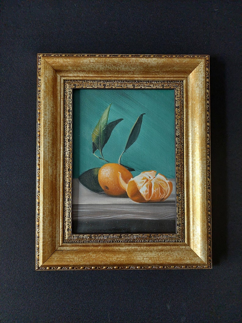 Original Mandarin Painting, Home Decor For Kitchen, Framed Wall Art, Oil on Canvas, Fruit Illustration, Photorealistic, Realistic Art image 4