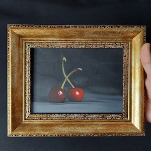 Original Cherry Painting, Oil Painting, Fruit Illustration, Home Decor For Kitchen, Framed Wall Art, Photorealistic, Realistic Art, image 3