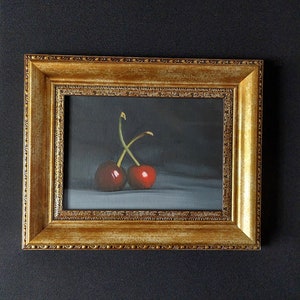 Original Cherry Painting, Oil Painting, Fruit Illustration, Home Decor For Kitchen, Framed Wall Art, Photorealistic, Realistic Art, image 2