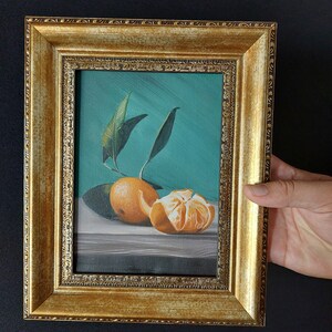 Original Mandarin Painting, Home Decor For Kitchen, Framed Wall Art, Oil on Canvas, Fruit Illustration, Photorealistic, Realistic Art image 2