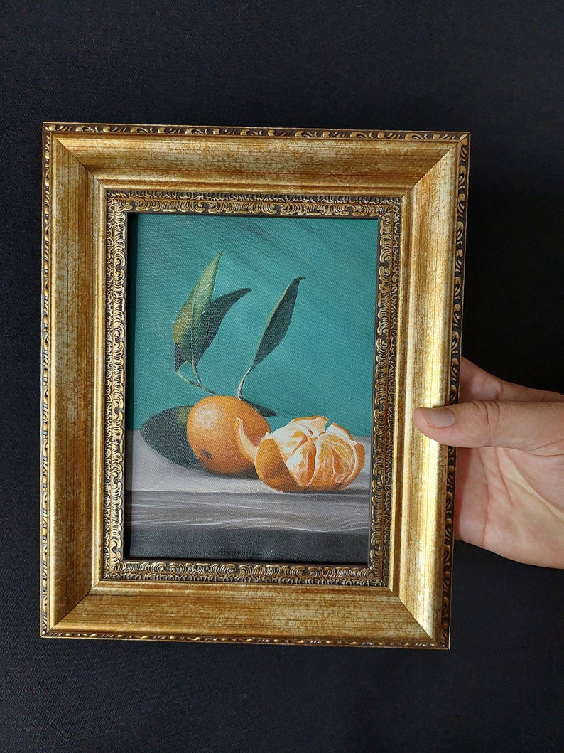 Original Mandarin Painting, Home Decor For Kitchen, Framed Wall Art, Oil on Canvas, Fruit Illustration, Photorealistic, Realistic Art image 2