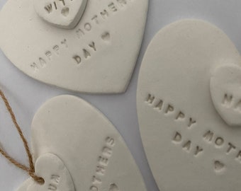 Personalised Clay hearts with personalised small attached heart