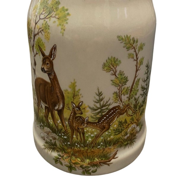 Vintage Handarbeit TK West Germany stein woodland scene with deer and two fawns