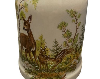 Vintage Handarbeit TK West Germany stein woodland scene with deer and two fawns