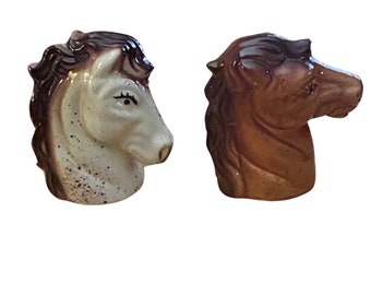 Vintage unmarked cream and brown horse salt and pepper shakers