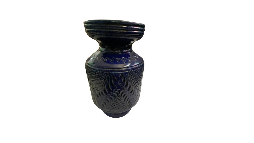 Vintage Navy Blue Pottery Vase Etsy
