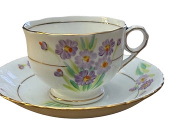 Jahrgang 1929-1959 Thomas Forester & Sons Ltd „Phoenix China“ Teetasse und Untertasse mit lila Blumen