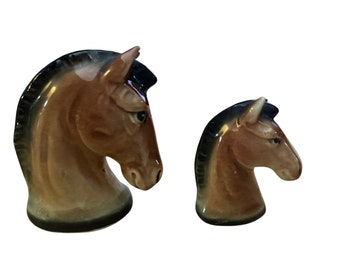 Vintage light brown horse and foal salt and pepper shakers