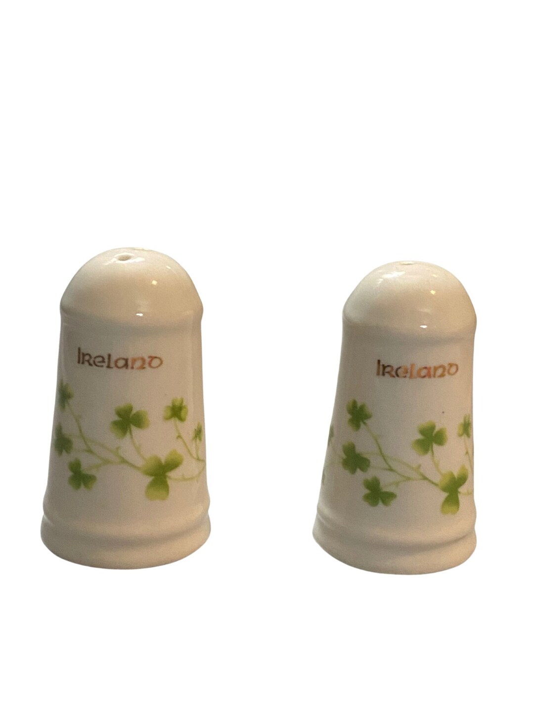 Vintage Ireland Souvenir Salt and Pepper Shakers White With Green