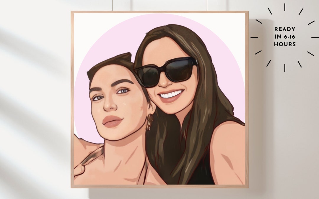 Best Friend Portrait, Bestie Print, Best Friend Drawing, Bestie Cute