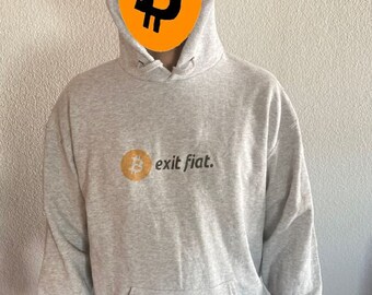 Bitcoin Hoodie - Grau - EXIT FIAT - BTC Krypto Pullover Kapuzen Sweatshirt