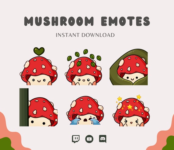 Twitch Mushroom Emotes Cute Discord Streamer Emote Pack