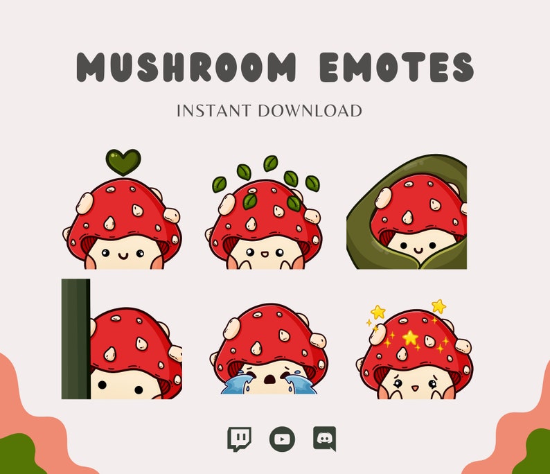 Twitch Mushroom Emotes Cute Discord Streamer Emote Pack Etsy