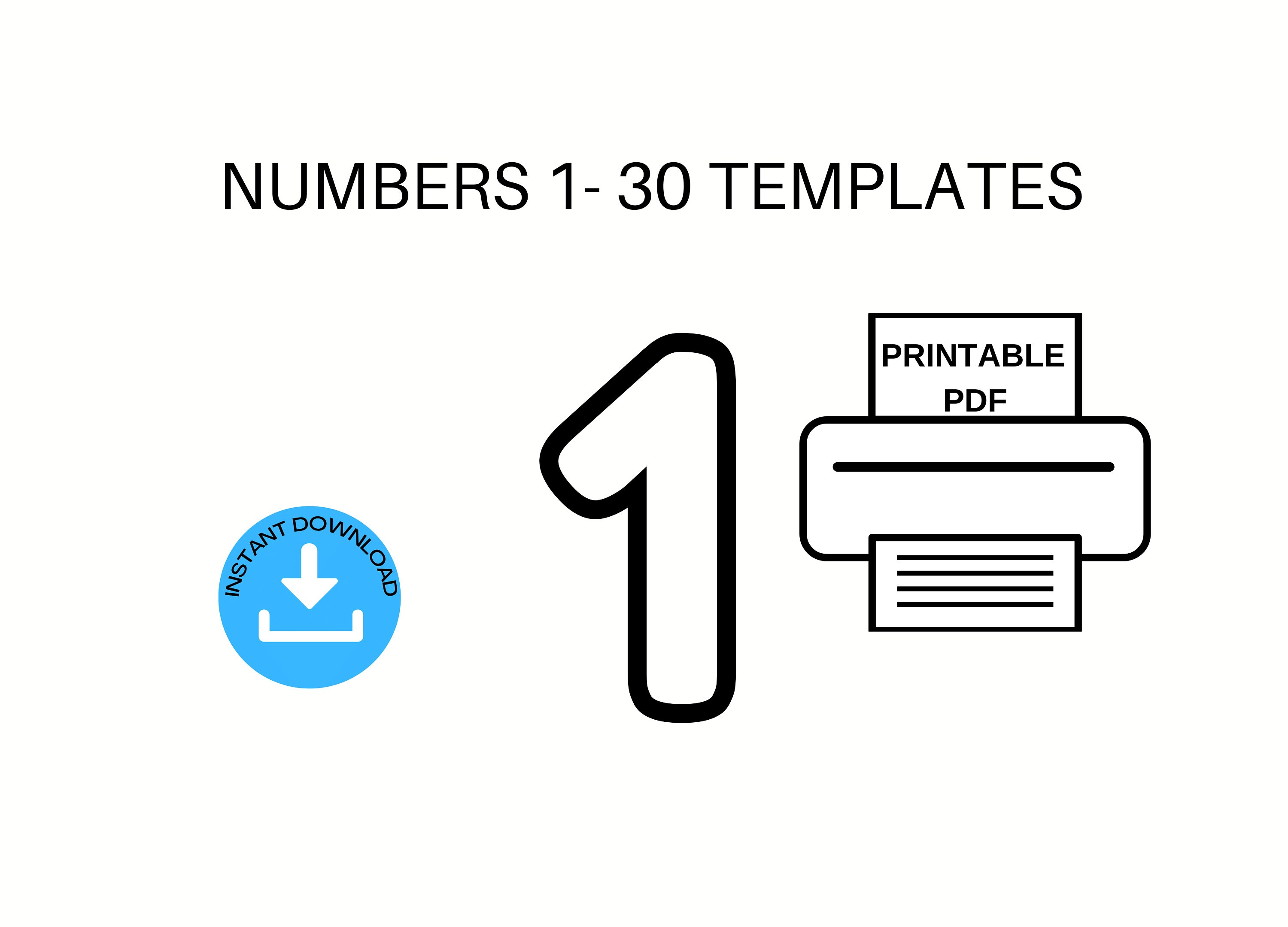 1-30 Numbers PDF 31 Pages Numbers PDF Template Back to - Etsy