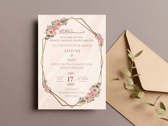 Editable Nikkah Wedding Invitation Floral Frame Islamic 