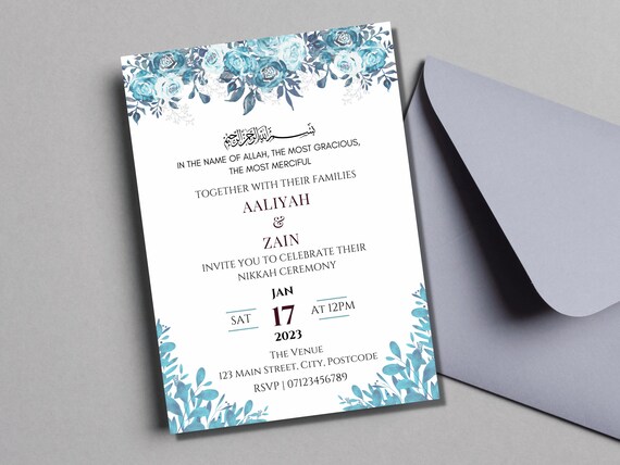 Editable Nikkah Wedding Invitation Floral Frame Islamic 