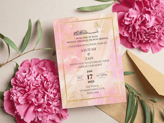 Editable Nikkah Wedding Invitation Floral Frame Islamic 