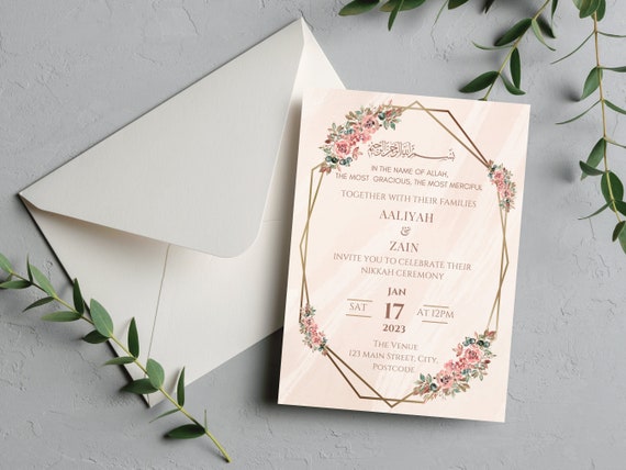 Editable Nikkah Wedding Invitation Floral Frame Islamic 