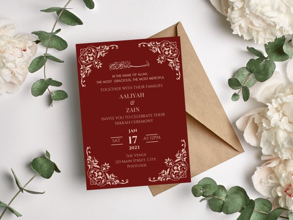 Editable Nikkah Wedding Invitation Floral Frame Islamic 