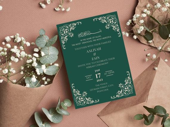 Editable Nikkah Wedding Invitation Floral Frame Islamic 