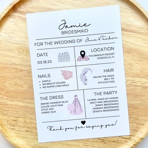 Bridesmaid Proposal Card Printable Bridesmaid Information Card Template ...