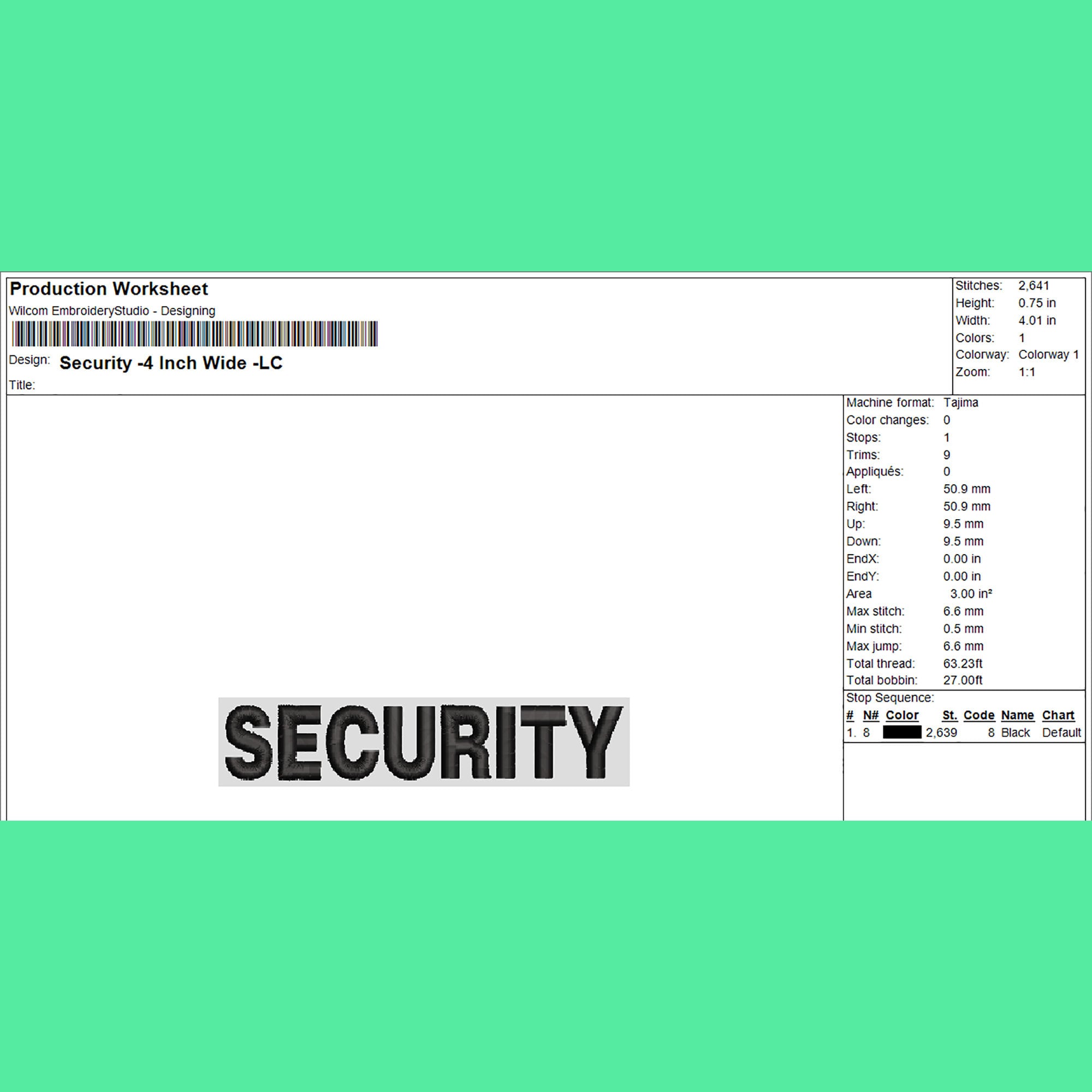 SECURITY Embroidery, SECURITY Embroidery DST Files, Suitable for Hat