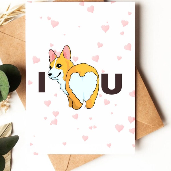 Cute Valentine's Day Card | Corgi But Card | Modern Greeting Card | Funny Valentine Card | Cute Corgi | Love You Card for Him | Printable