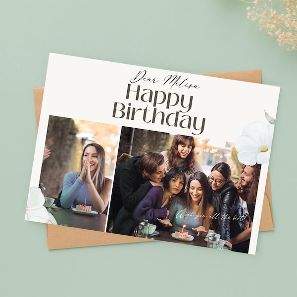 Personalized Photo Birthday Card | Editable Birthday Card Template | Custom Birthday Card | Printable Greeting Card | Horizontal Card