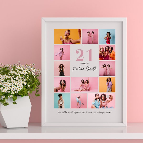 21st Birthday Photo Collage | Personalized Birthday Gift | Custom Printable Gift | Fully Editable Template | Gift for Friend | DIY Poster