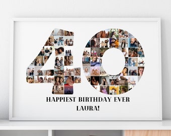 Custom 40th Birthday Photo Collage | Personalized 40th Picture Collage Template | Editable Number Collage Birthday Gift | Forty Digital DIY