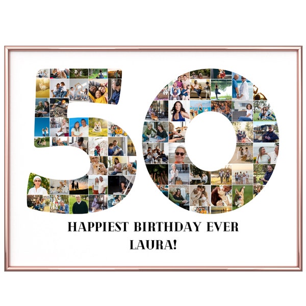 50th Birthday Photo Collage | Number Photo Collage | 50th Birthday Gift | 50th Anniversary Gift Custom | Custom Photo Number Collage Gifts