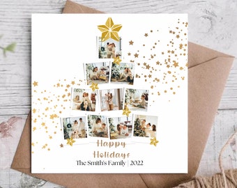 Christmas Card Template Photo | Personalized Photo Collage Christmas Card | Printable Holidays Card | Fully Editable Card Canva Template