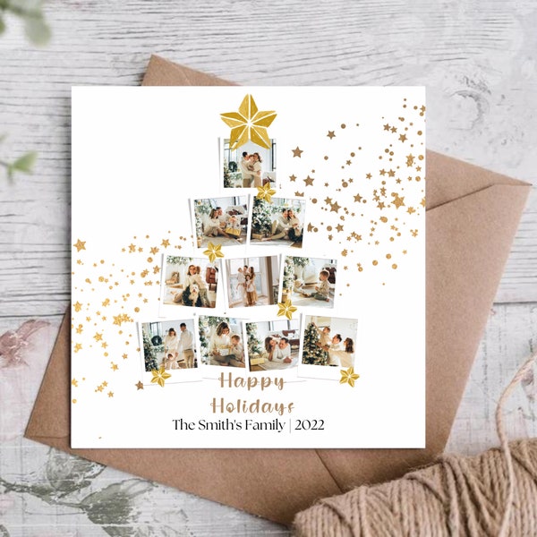 Christmas Card Template Photo | Personalized Photo Collage Christmas Card | Printable Holidays Card | Fully Editable Card Canva Template