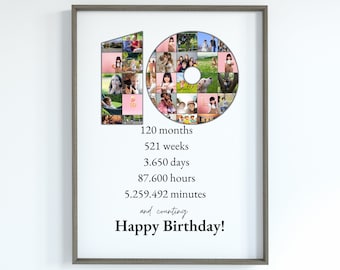 Printable 10th Birthday Photo Collage | Number Picture Collage | Personalized 10th Birthday Gift for Daughter | Gift for Son | Custom DIY