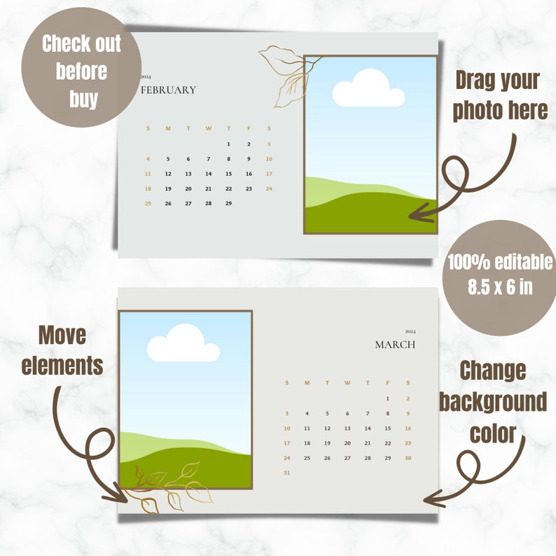 Photo Calendar Template 2024 Custom Calendar Template 2024 Etsy