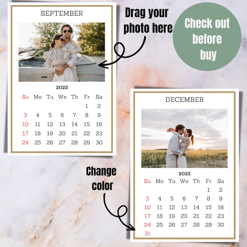 Personalized Wall Calendar 2023 Editable Calendar Canva Etsy