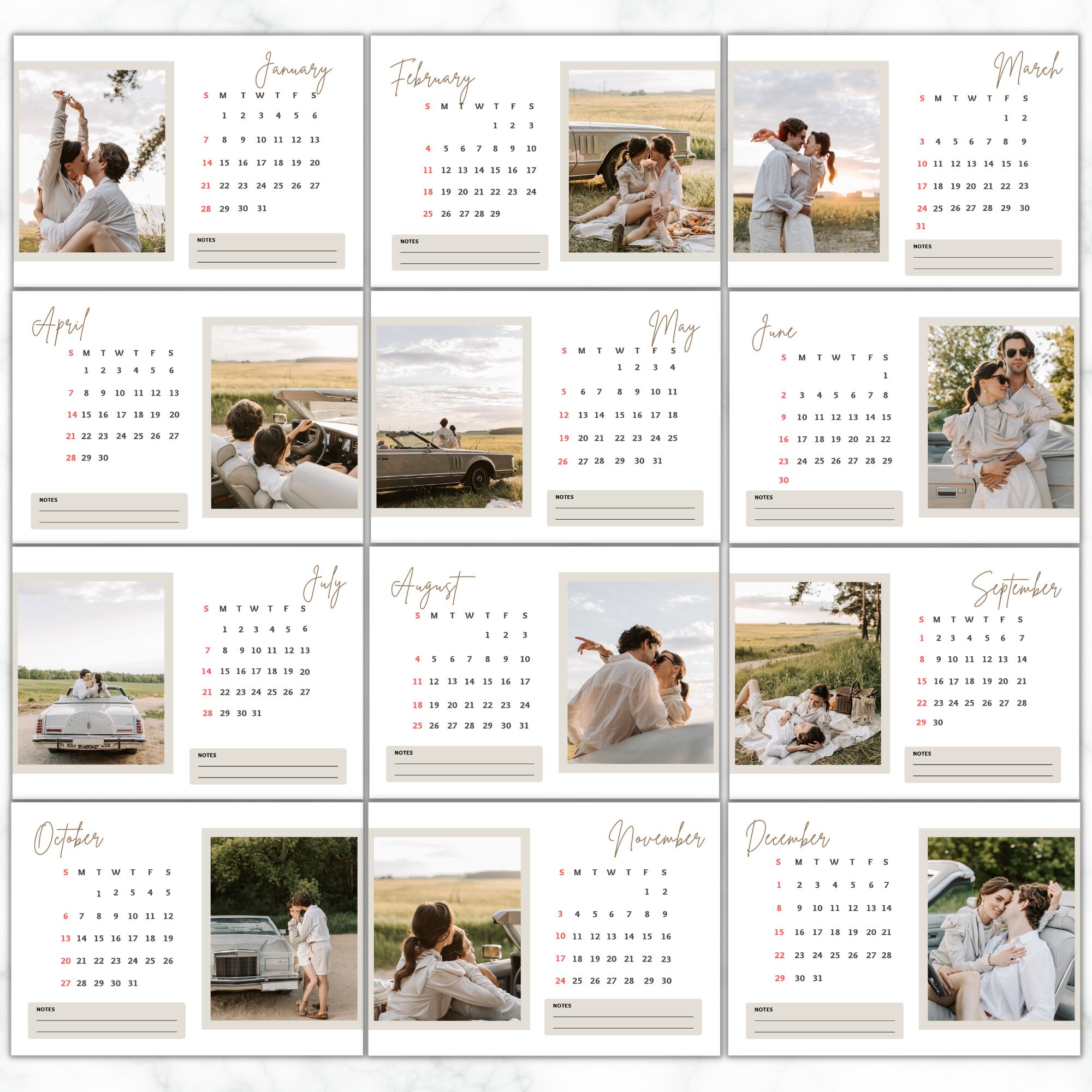 Desk Calendar Template 2024 Custom Photo Calendar 2024 Fully Editable