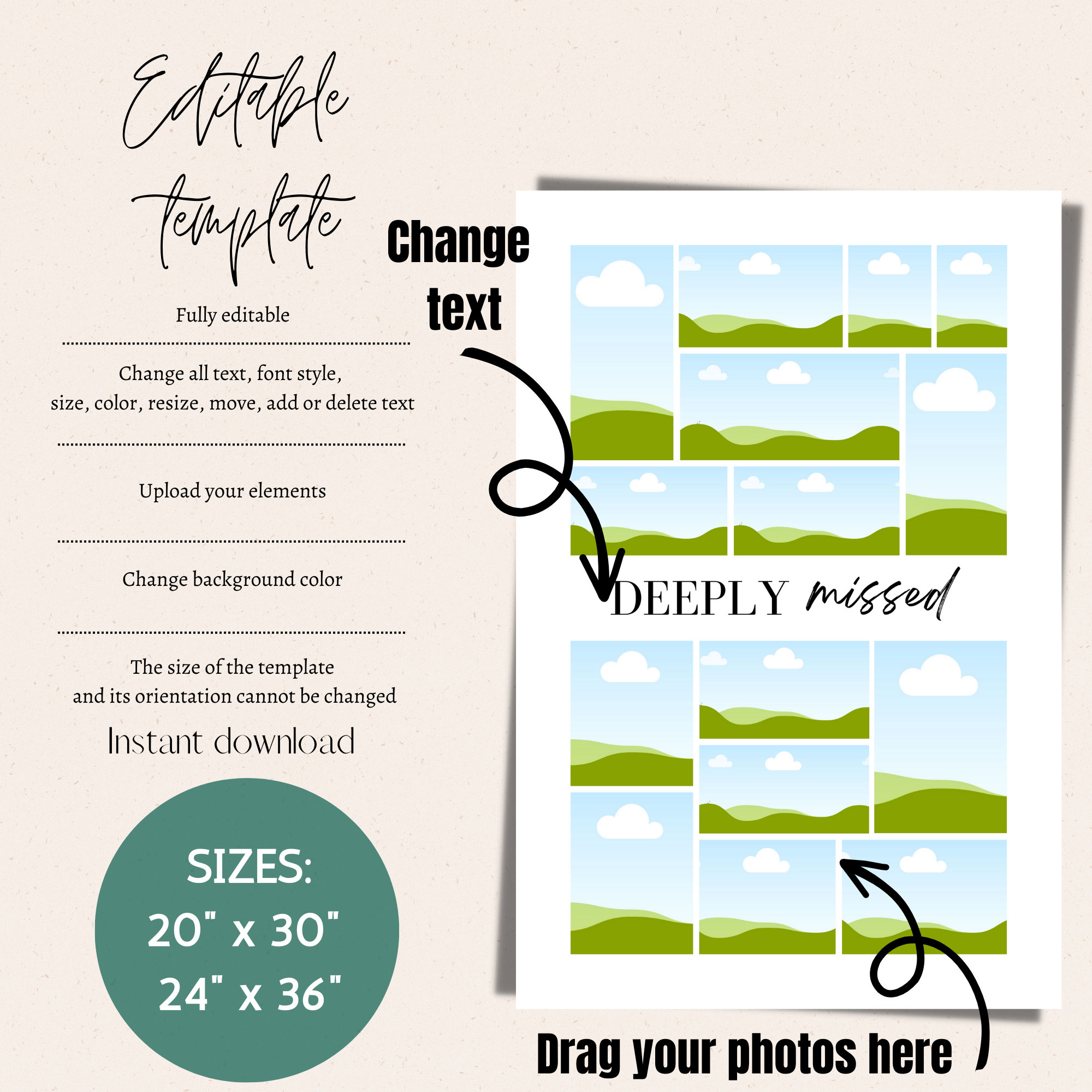 Funeral Sign Collage Templates Set Minimalist Funeral Photo Collage ...